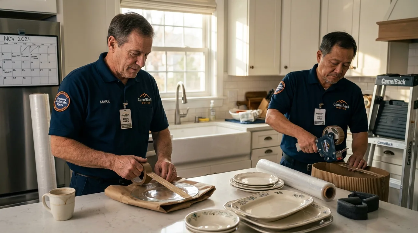 Professional crew packing kitchen dishware in Fallston, MD